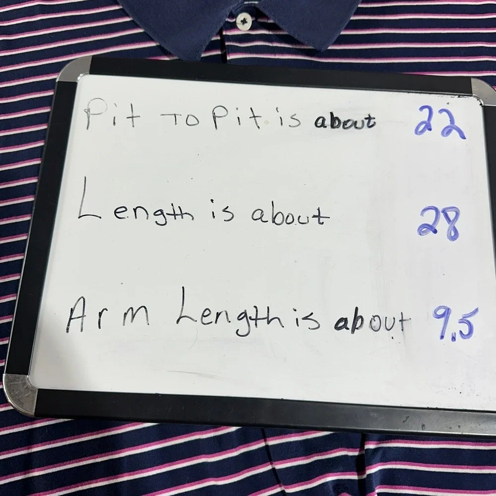 Ralph Lauren Men L Golf Polo Shirt Navy Pink White Stripe Pro Fit Short Sleeve